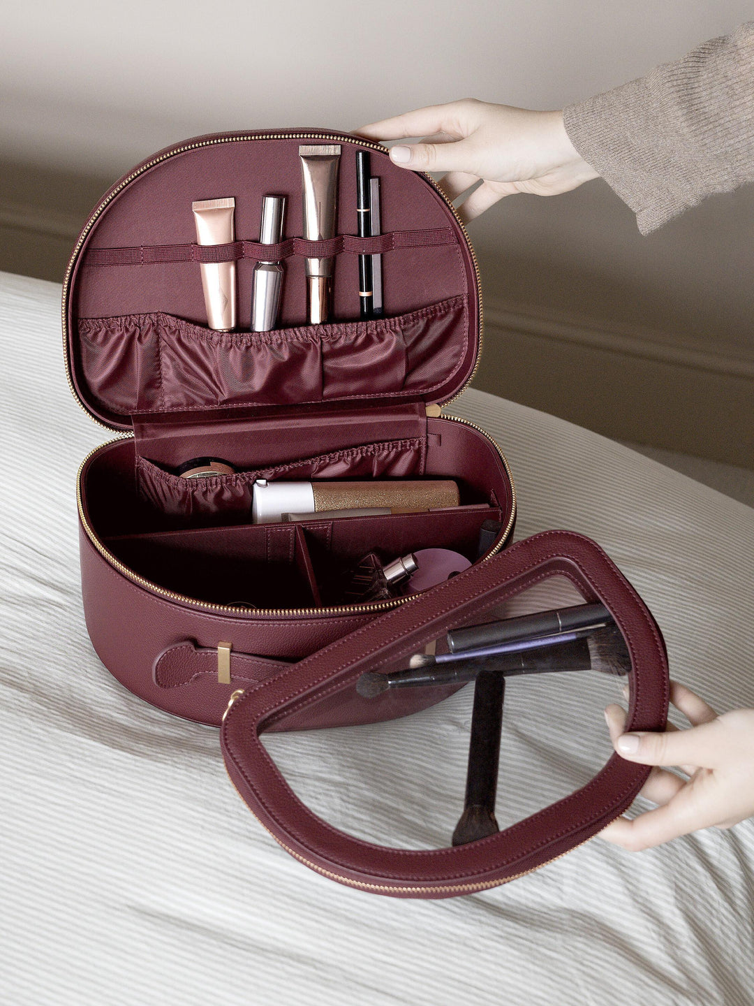 burgundy travel makeup bag Burgundy Vanity Case
